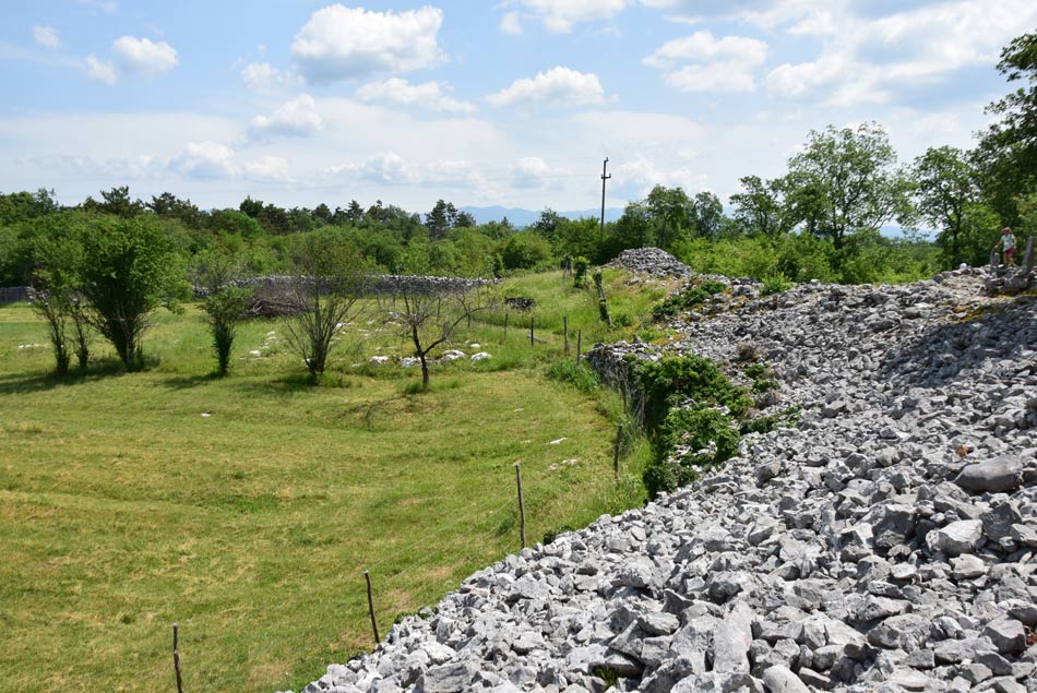 Fotografija prikazuje del obzidja prazgodovinskega gradišča Debela Griža.