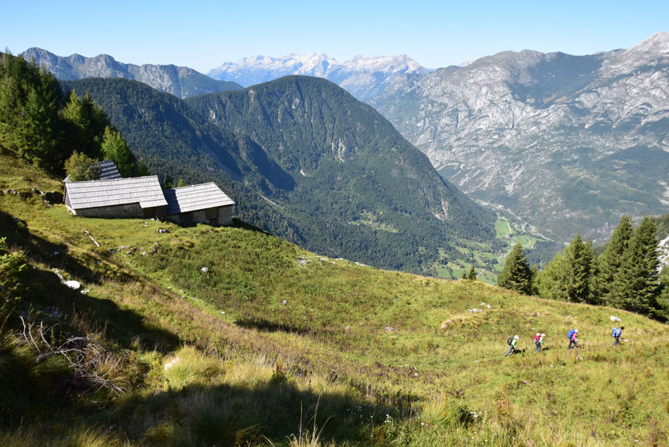 Planina Za skalo se ponaša z več pastirskimi stani in izjemnim visokogorskim razgledom na zahodne Julijske Alpe.