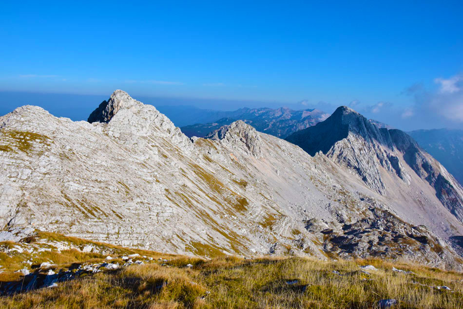 Zeleni vrh se ponaša z razgledom na verigo vrhov Spodnjih Bohinjskih gora.
