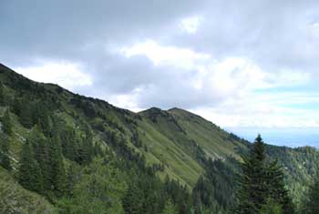 Hruški vrh se nahaja na grebenu v Karavankah, ki meji z Avstrijo.