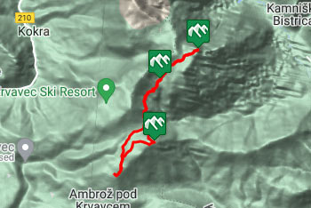 GPS sled kaže direktno pot na vrh Kompotela. Preko sosednjih vrhom se da narediti krožno pot.