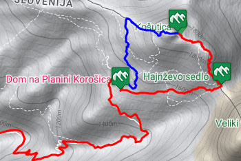 GPS sled prikazuje krožno pešpot na Košutico, ki se prične na Vrančku.