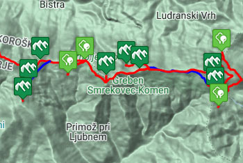 GPS sled prikazuje planinsko pešpot po Smrekovškem pogorju, ki nas popelje tudi preko Krnesa.