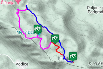 GPS sled prikazuje krožno pot, ki nas pripelje do Ribnika na Čičariji.