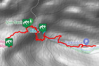 GPS sled prikazuje pešpot, ki nas pripelje do slapa Rinka, ki prši svojo vodo po obiskovalcih.