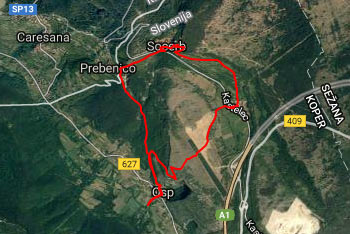 GPS sled nas vodi do Socerba iz vasi Osp pod Tinjanom.