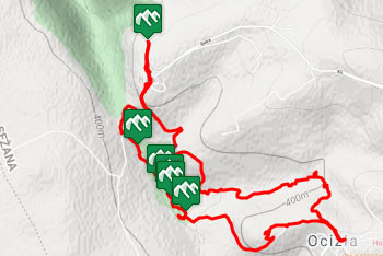 GPS sled prikazuje krajšo verzijo Tigrovske krožne poti, ki povezuje dve kraški vasici.