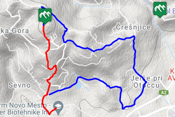 GPS sled prikazuje krožno pešpot, ki nas mimo številnih zidanic pripelje na vrh Trške gore.