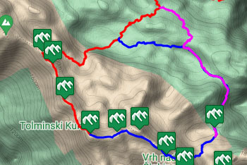 GPS sled kaže krožno pot po Spodnjih Bohinjskih gorah in Komni, ki nas popelje tudi preko vzpetine Zeleni vrh.