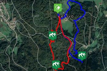 GPS sled prikazuje krožno pot, ki nas skozi gozd pripelje do Županove jame. Na izhodišče v Cerovem se vrnemo mimo taborske cerkve.